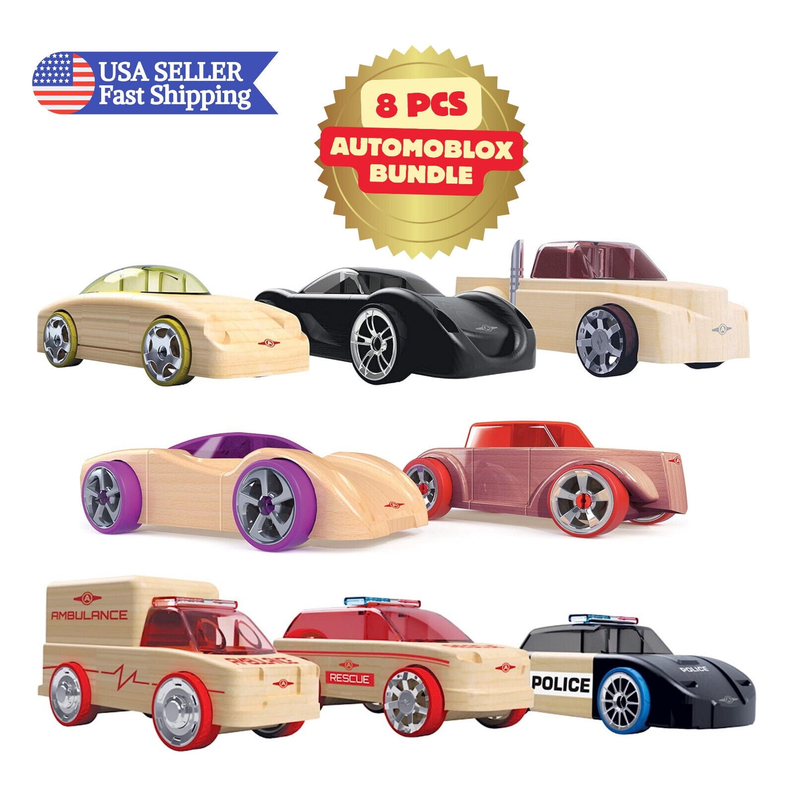 Automoblox - 8 Pcs Bundle Mini Rescue, Manta Chaos Wooden Mix-and-Match ...