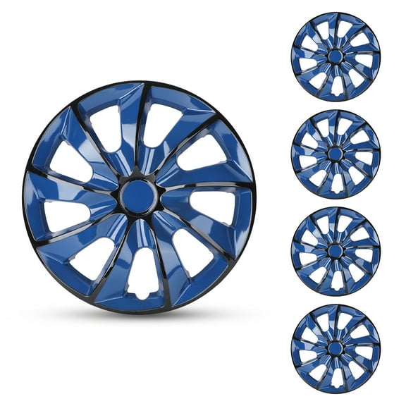 Automotive 14 Inch Universal Hubcap 14" Front and Rear Wheel Covers - Fits Most Cars - Snap On Hubcap, R14 Auto Tire Replacement Exterior Cap (Set of 4, Black Lacquer& Blue Lacquer)