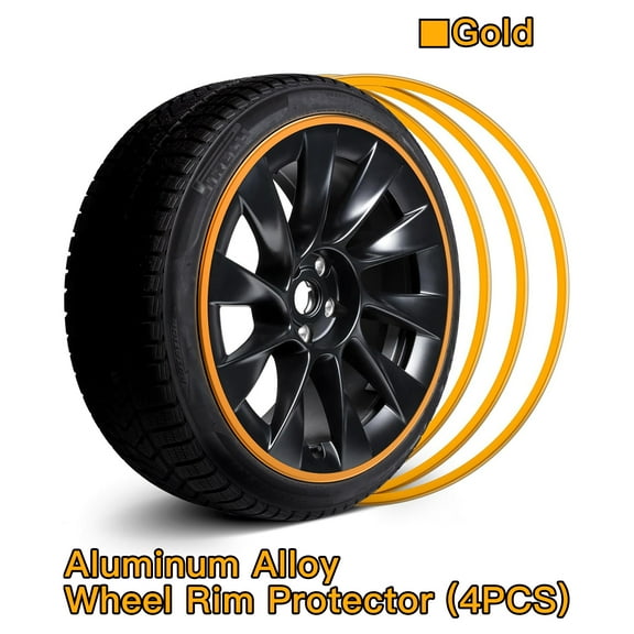 Automotive Alloy Wheel Rim Protector - Covering The Entire Rim of The Wheel hub - Strips for Curb Rash Prevention - Set of 4 Rim Protector Easy to Install(15",Gold)