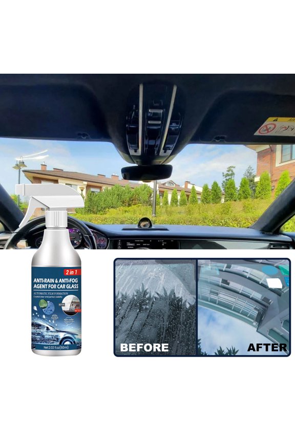 Automotive Anti-Fog Coating Spray 60ml, Rain-Repellent & Defogger for Windshield, Blocks UV, Reduces Water Droplets, Long-Lasting Clear Visibility, Safe for Glass, Easy Clean