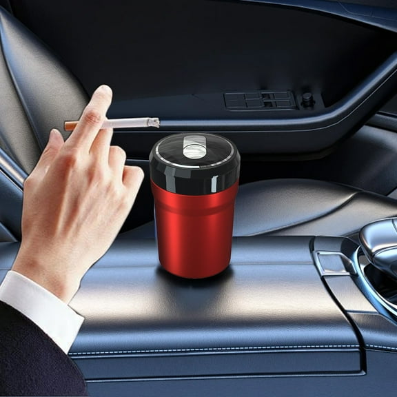 Automotive Ashtray with Ceramic Liner and LED Light, Flame Retardant Portable Car Ashtray, One Click Open Lid, Easy to Clean Smokeless Cup Holder Style, Stylish Car Interior Accessory