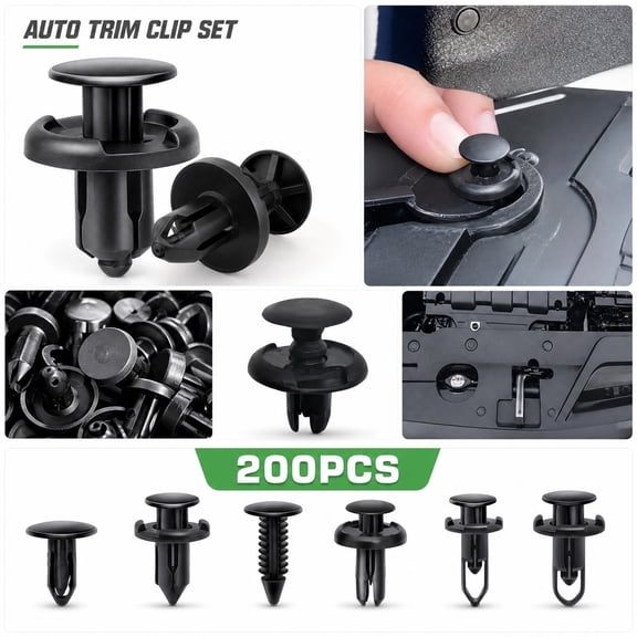 Automotive Body Parts & Trim, 200Pcs Car Bumper Clips, Door Panel Clips, Plastic Clips for Cars, 6-Spec Universal Black Push Pin Fastener Kit for Liner, Bumper, Door Panel and