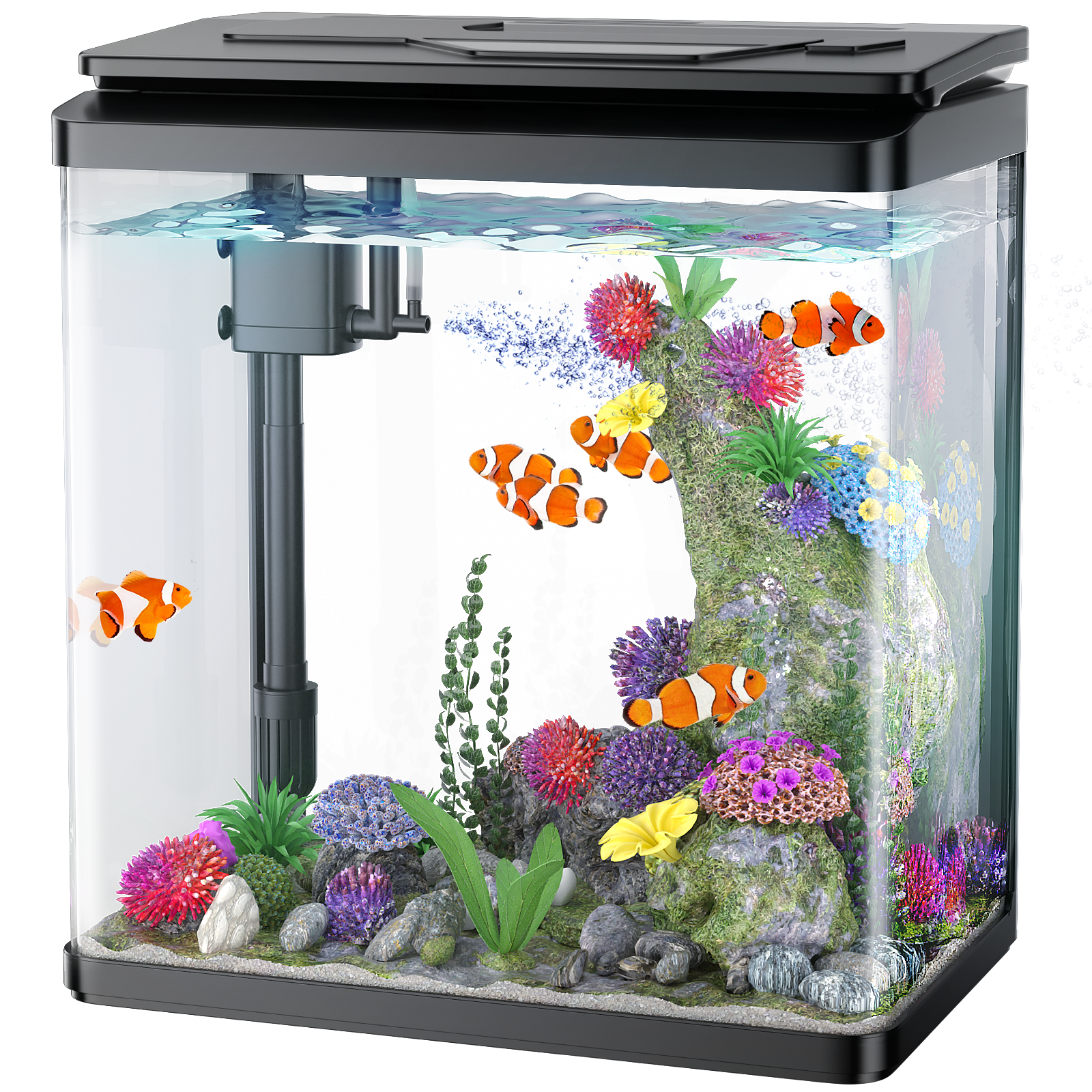 8 Gallon Fish Tank, Glass Aquarium Tank with Thermometer, 7 LED Light Colors, Betta Fish Aquarium Starter Kit (Black)