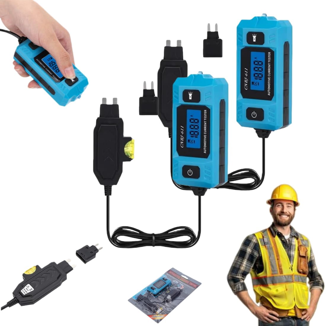 Automotive Circuit Tester, 20A 48V Relay Fuse Blade Checker, Built-in Light, Blue Backlit LCD, for Car Circuit Testing