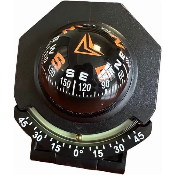 Automotive Compasses, Universal Collapsible Car Dashboard Ball Compass with Slope Meter, Luminous Folding Compass with Adhesive Tape for Boat Car Vehicle Navigation