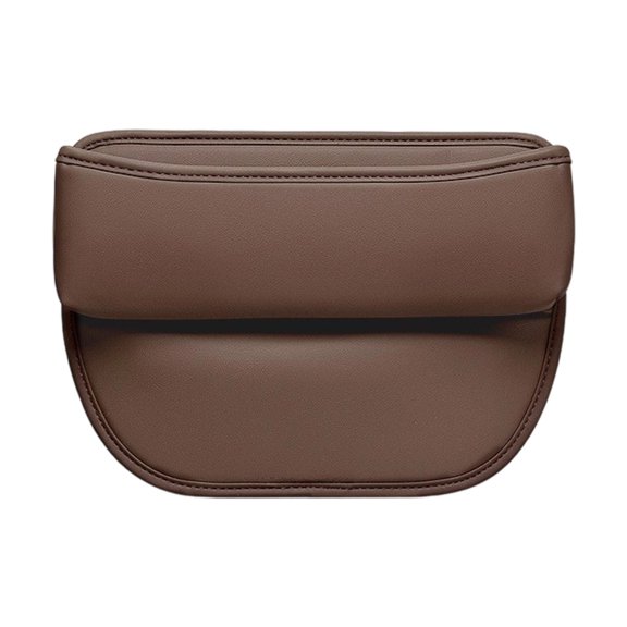 Automotive Console Storage Box, Brown Leather Holder with Slots for Phone & Cards, Anti-Slip Mat for Vehicle Interior