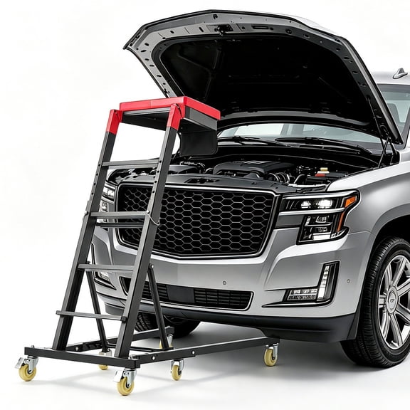 Automotive Creeper, 48-64 in Adjustable High Top Engine Creeper with 400 Lb Steel Support, H-Shaped Base, Folding Design, and 6 Wheels