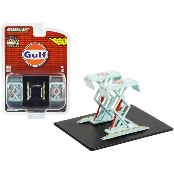 Automotive Double Scissor Lift "Gulf Oil" Light Blue "Double Scissor Lifts" Series 1 1/64 Diecast Model by Greenlight
