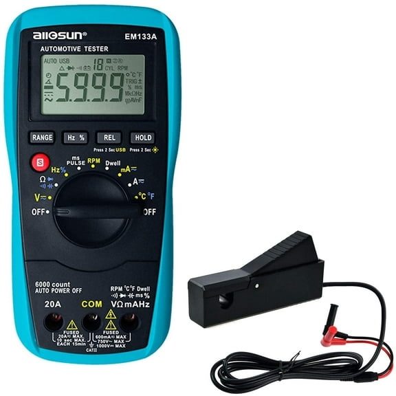 Automotive Dwell Meter Digital Multimeter Autoranging TRMS 5999 Counts ACA/DCA Max.20A for RPM Angle Pulse Width Tach Temperature Duty Cycle Data Hold Tt,Meter to PC