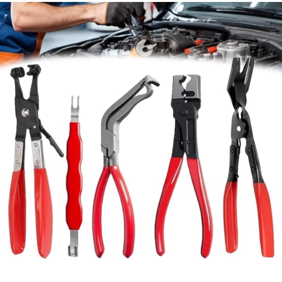 Automotive Electrical Disconnect Pliers Kit 5pc Fuel Line Tool Set Hose Clamp 60° Angled Connector Separator Trim Clip Removal Tools Plug Release & Wire Terminal Remover for Auto Repair