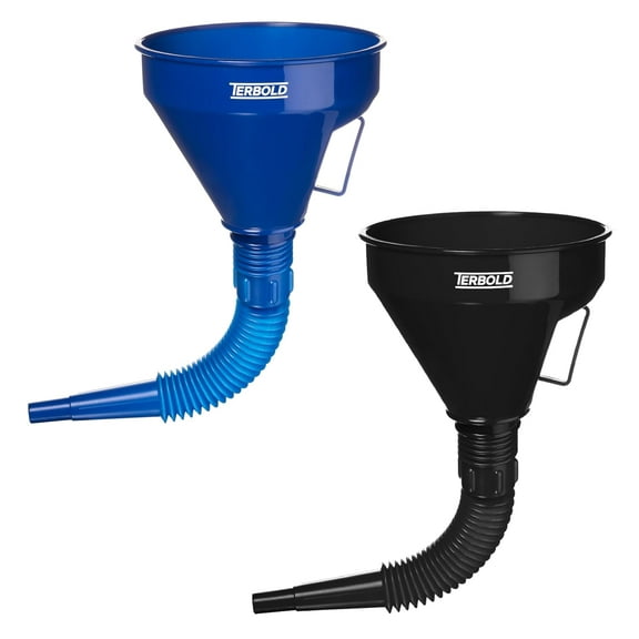 Automotive Flex Funnel with Hose | Wide Mouth Flexible Oil Funnel for Automotive Use - Gas, Transmission Fluid, Car Fuel, Oil Change (Black + Blue)