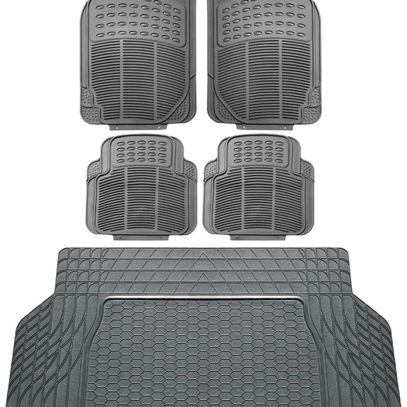 Automotive Floor Mats - Heavy-Duty Rubber, All Weather Protection Universal Fit Full Set Floor Mats and Cargo Mat, Climaproof, Semi Custom Trimmable for Most Cars, Sedan, SUV, Truck