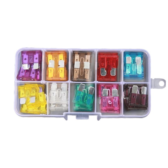 Automotive Fuses Assortment Kit, 10 Values from 2A to 35A, Plastic Storage Box, Universal Fit for Cars Trucks and Boats, Easy Replacement for Electrical Systems