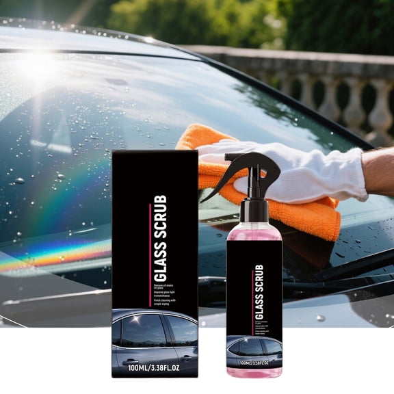Automotive Glass Oil and Stain Remover Spray, Windshield and Window Cleaner for Clear Streak-Free Visibility, Safe for Car Glass and Tinted Windows, Portable Use