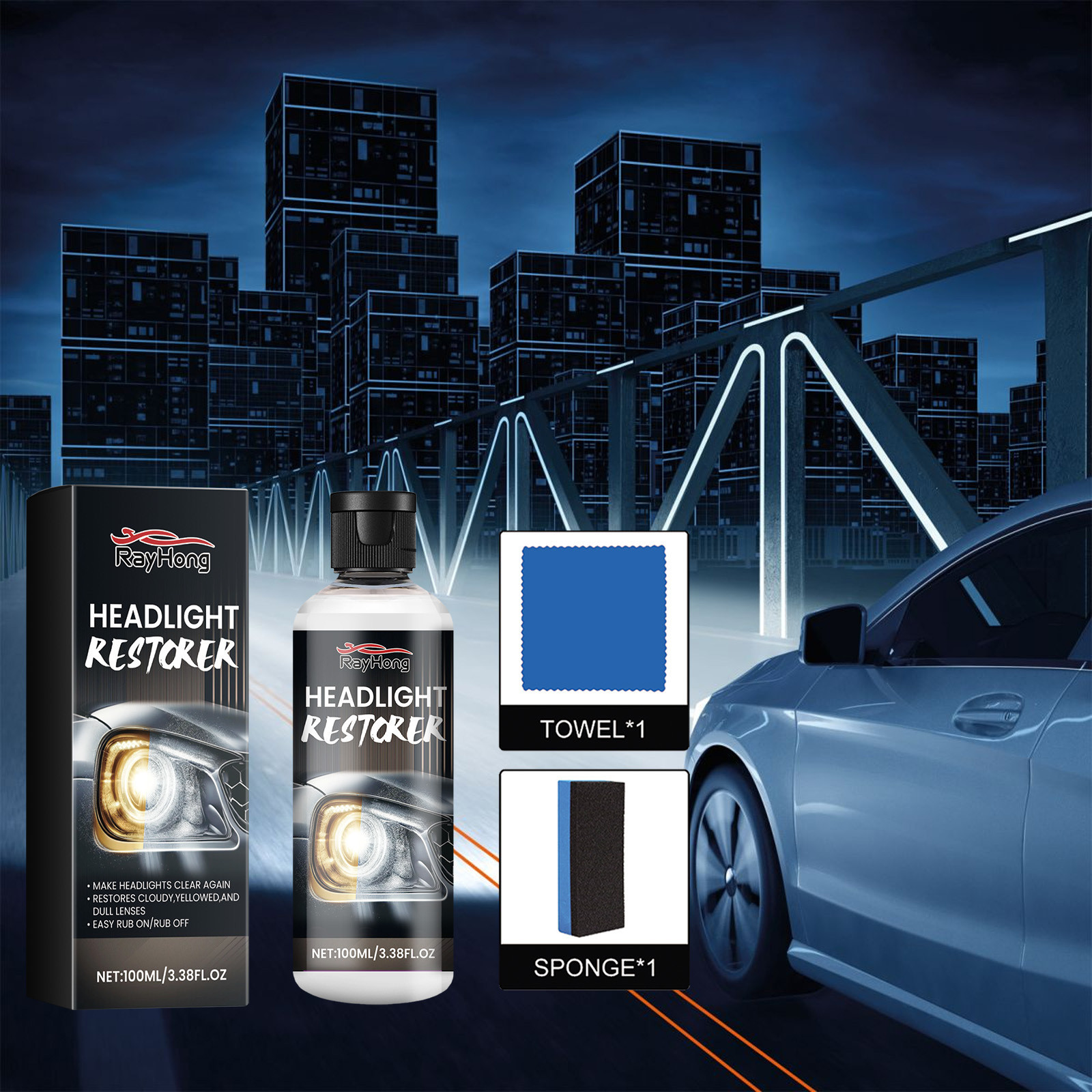 Automotive Headlight Lens Restorer, Car Headlight Lens Cleaning, 100ml Decontamination, Headlight Brightening Repair, for Sedans, SUVs, Restorers, Lens Polishing, High-Performance, Durable, Akmoler