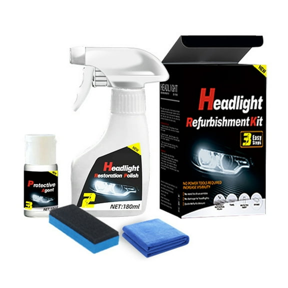 Automotive Headlight Restoration Kit, Headlight Lens Repair & Protect Set with Sponge and Cloth, UV Protection, Anti-Yellowing, Scratch Remover, Cleaner for Car Headlights, 180ml