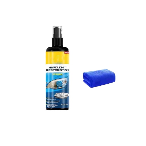 Automotive Headlight Restoration Kit - Yellow Oxidation Repair Fluid with Protective Layer, Easy No-Polish Surface Saver, Portable Spray Bottle Includes Towel for Car & Home Use