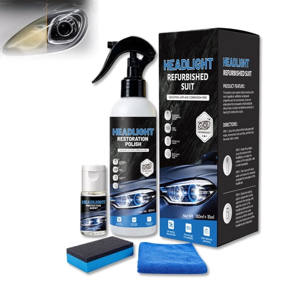 Automotive Headlight Restoration Kit – Yellowed & Oxidized Headlamp Cleaner with Crystal Coating Refurbisher for Clear, Long-Lasting Headlights (1PC)