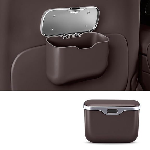 Automotive Interior Accessory, Mini Trash Can for Car, Garbage Can for Car, Trash Can with Lid, 6X5 Inch Brown Hanging Trash Holder, Multi-Purpose In-Car Debris and Sundry Storage