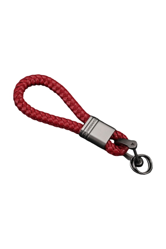 Automotive Key Holder with Braided Cord Strong Leather & Aluminum Construction Strong Metal Rings for Vehicle Owner