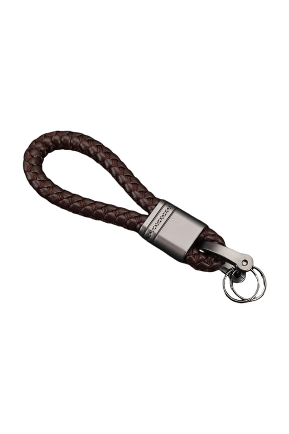 Automotive Key Holder with Braided Cord Strong Leather & Aluminum Construction Strong Metal Rings for Vehicle Owner