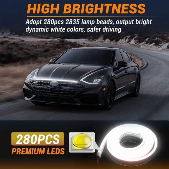 Automotive LED Light Strip for Engine Hood Gaps - Water-Resistant Flexible Lighting for Vehicle Maintenance and Showcase - Easy Installation with Adhesive Backing