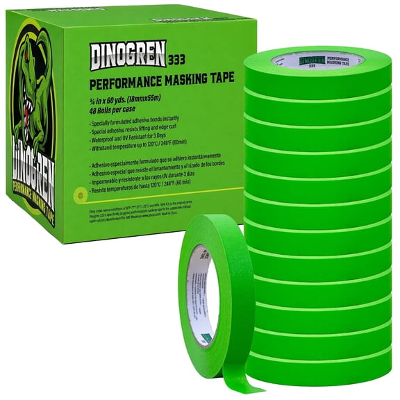 LAUCO DINOGREN Masking Green Tape 3/4 Inch x 60 Yards, 48 Rolls, Green High Performance Painters Tape, Heat, UV and Water Resistant Tape for Car Painting and Auto Body Refinishing, 7765