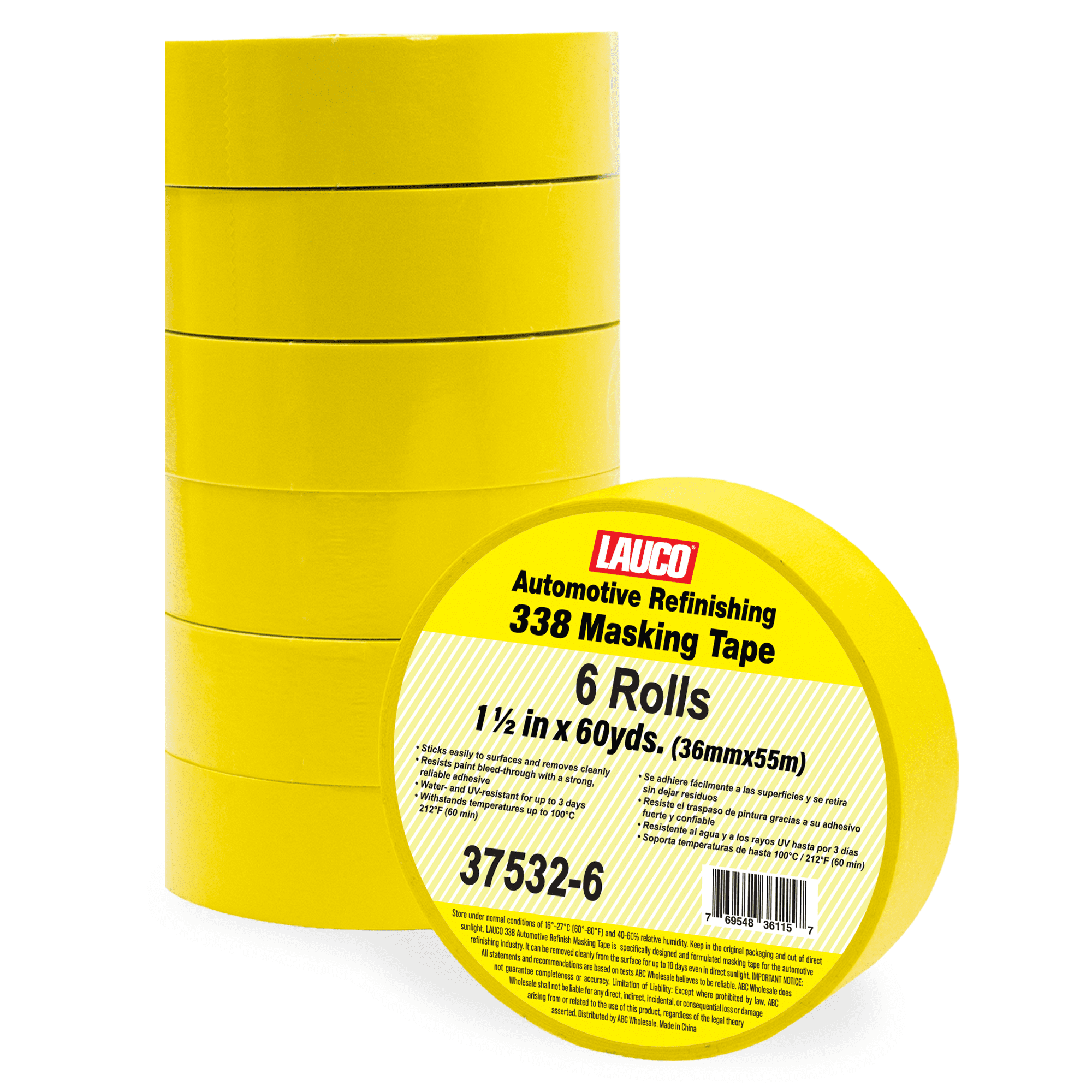 Automotive Masking Tape Yellow Painters Tape for Car Painting, High Temperature Resistant Refinishing Tape, Clean Removal No Residue, Professional Auto Body Shop Masking Tape Bulk (1.4in-6rolls)