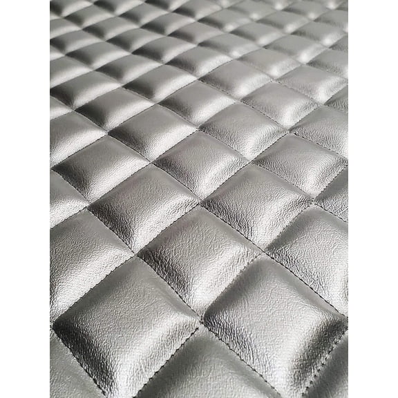 Automotive Metallic Diamond Quilted Vinyl Upholstery Fabric 3/8" Foam Back 52" Wide Sold by Yard– Furniture, Home Décor, Wall Panels, Bar Seating, Gaming Chairs, Auto, Boat & Custom Designs (Silver)