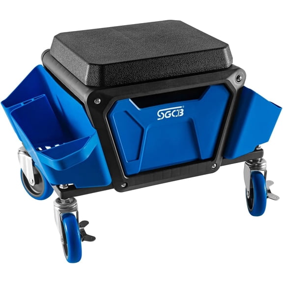 Automotive Mobile Rolling Mechanics Stool - Heavy Duty Roller Creeper Seat Soft Rubber Cushion Brake Wheels Storage Drawers Tray Roller Seat for Home DIY Garage Car Detail  Load Bear