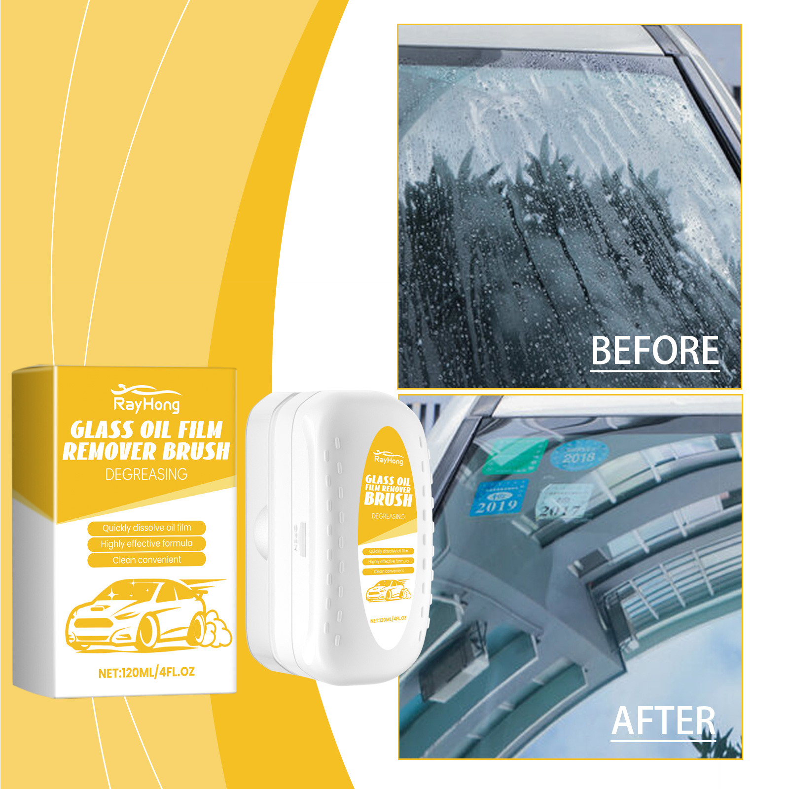 Nettoyant Pare-brise Voiture Anti-film Gras 120 Ml - Élimine Les Traces D'huile Et Saletés Tenaces - Formule Sans Ammoniaque, Sans Rayures - 10