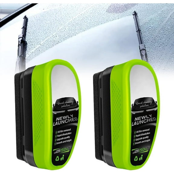 Automotive Oil Film Cleaning Brush, 2024 Upgraded Glass Oil Film Remover, Glass Cleaning Board for Windshield, Oil Repellent Film for Car Windows Cleaning Tool 150ml Capacity (2 Pcs)