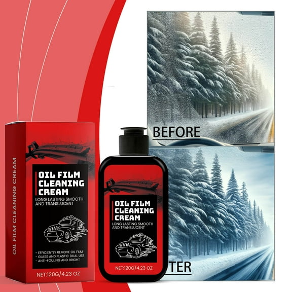 Automotive Oil Film Cleaning Cream 100ml, Removes Road Grease Water Spots from Windshield, Streak-Free Degreaser for Clear Vision and Quiet Wiper Operation