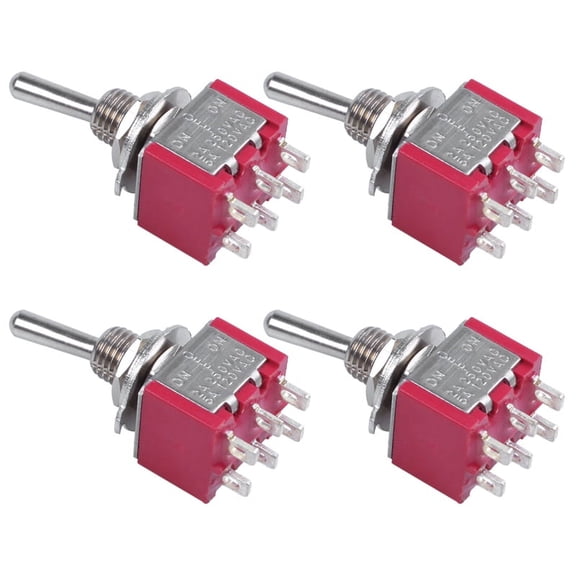 Automotive Panels, DIY Electronics 4-Pack Latching DPDT Toggle Switches 6-Pin On/Off/On 250V 2A 120V 5A Red Silver Tone