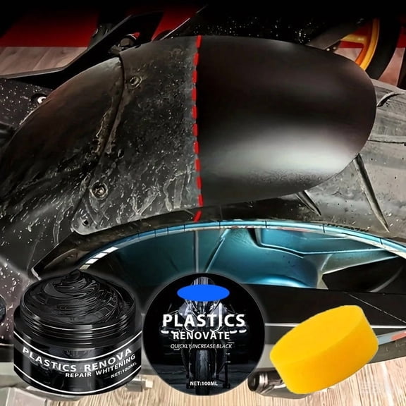 Automotive Plastic Restoration Paste,Nano Gloss Refurbishing Agent,Scratch Oxidation Cleaner,Exterior Trim Interior Plastic Care,Easy DIY Sponge Application Car Repair Kit 100g