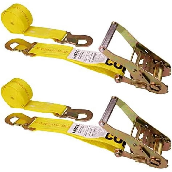 Automotive Ratchet Strap with Snap Hook, 2 Inch Wide X 12 Foot Long, Yellow Ratchet Straps with Locking Hook, 2 Pack$$Tools & Hardware Other