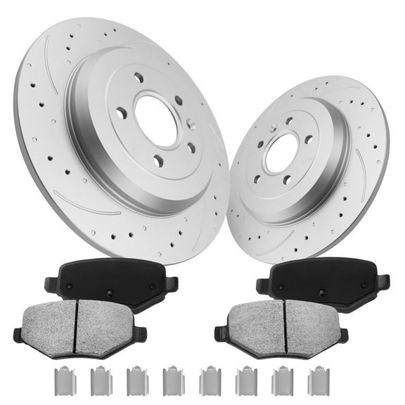 Automotive Rear Brake Pads and Rotors Kit Compatible with 2011-2019 Ford Explorer, 2010-2019 Ford Taurus, 2011-2014 Ford Edge, Lincoln MKT MKS, Geomet Brake Rotors 54165 D1754-8488/8970, 330mm(13in)