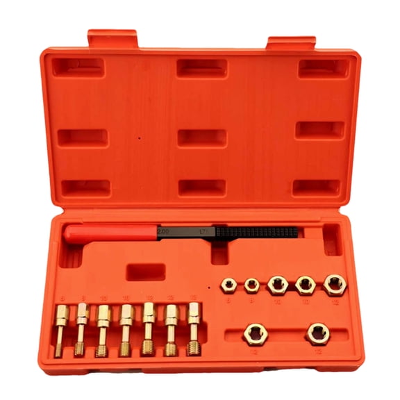 Automotive Screw Thread Repair Kit - 15-Piece Set with 1x File, 7x Screws, 7x Thread Inserts & Storage Case for Damaged Bolt Holes in Engines, Transmissions & Chassis