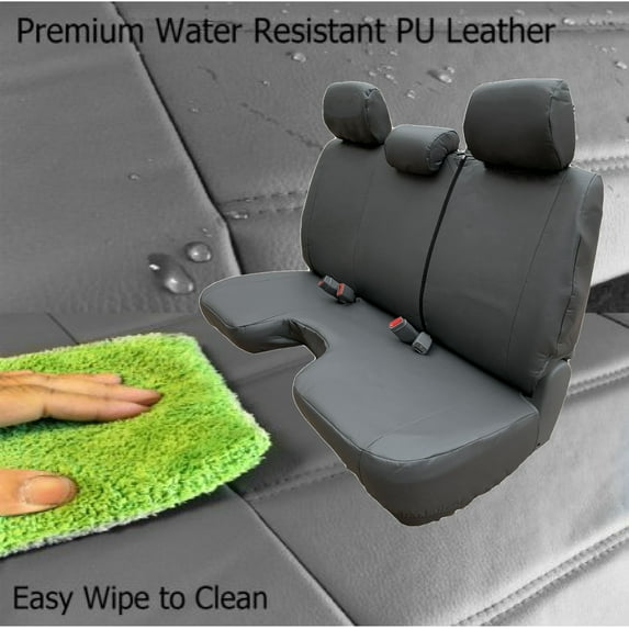 Automotive Seat Cover for Toyota Tacoma 2005 - 2014 Front Bench Leatherette 3 Adj H/R Large Notched Cushion Black PU Leather
