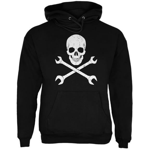 Automotive Skull And Wrenches Black Adult Hoodie - X-Large