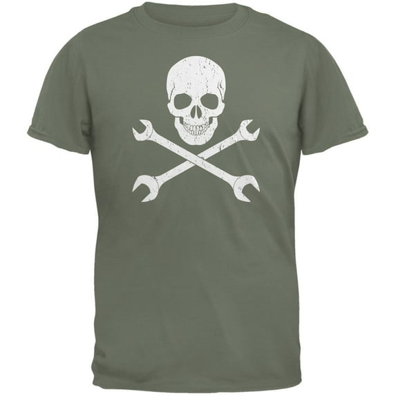 Automotive Skull And Wrenches Military Green Adult T-Shirt - 2X-Large