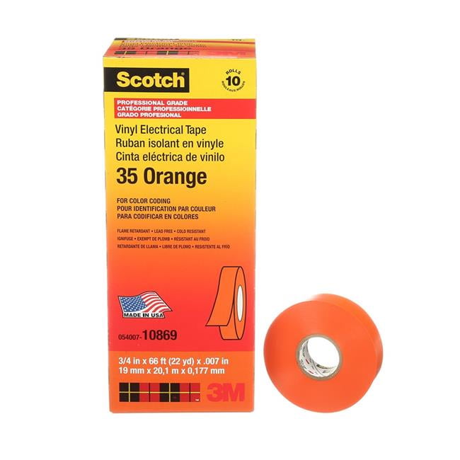 Automotive Systems Warehouse 3M 3M10869 0.75 in. x 66 ft. Electrical Vinyl Tape, Orange