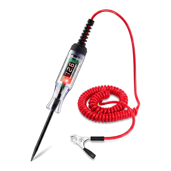 Automotive Test Light, 3-120V DC Digital Circuit Tester with LED Display, Heavy Duty Coiled Cord & Polarity Indicator for Car, Truck, SUV, RV & Motorcycle