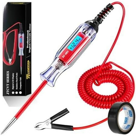 Automotive Test Light 3-48V DC Digital LCD Circuit Tester, Bidirectional Tester with Voltmeter & 140 Inch Extended Spring Wire, Tester for Fuse,