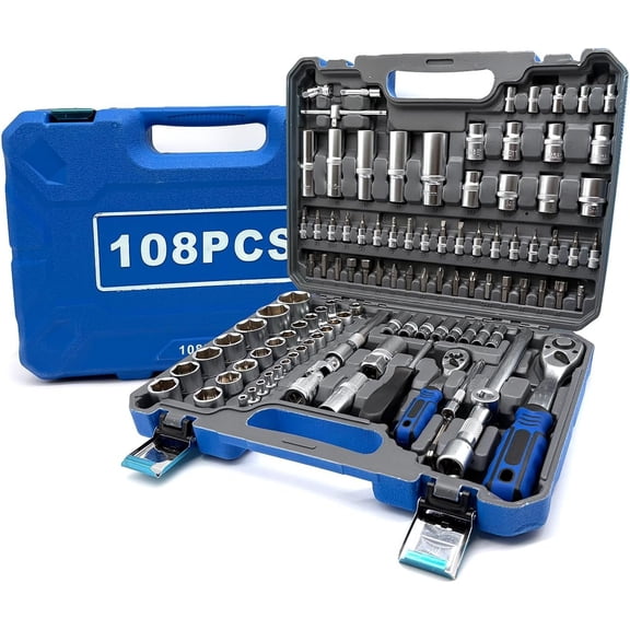 Automotive Tool Set - 108 count  Nickel Mechanics 72- Ratchet Socket Set for  Repair, 1/2" & 1/4" Drive Set, Heat-Treated Alloy Steel The  Technology Metric  Tool Set