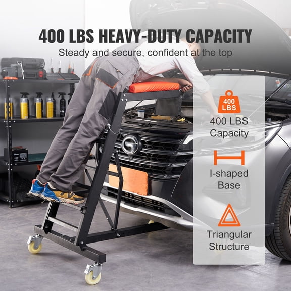 Automotive Top Creeper,with Adjustable Height 49.6"to 75.6",400 LBS Capacity High Creeper,4 Swivel Caster Wheels,Heavy Duty Creeper for Auto Repair&Maintenance