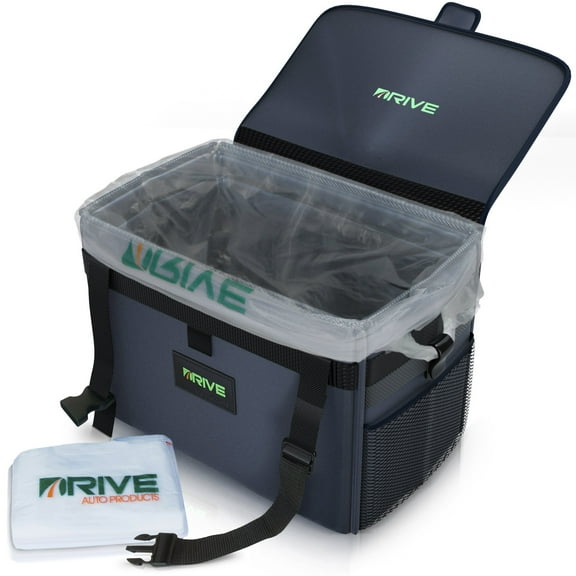 Automotive Trash Can and Garbage Bag Set for Cars and Trucks (Black Strap, 1-Pack XL)