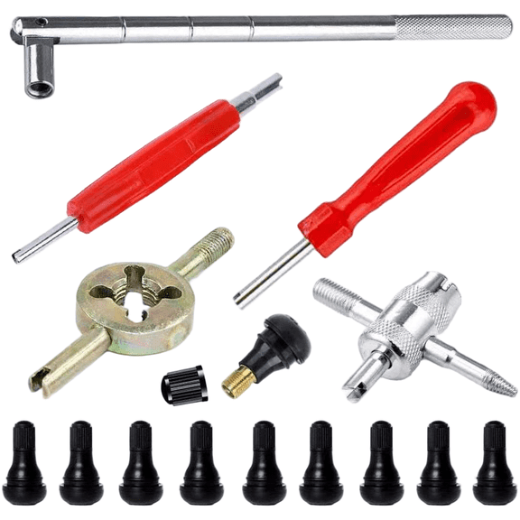 Automotive Valve Core Tool Kit with 35pcs TR412-Compatible Parts for Tire Stem Installation and Servicing (15 Pieces)