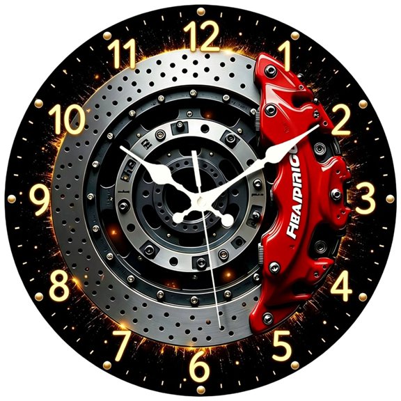 Automotive Wall Clock with Wheel and Brake Theme for Indoor Time Display