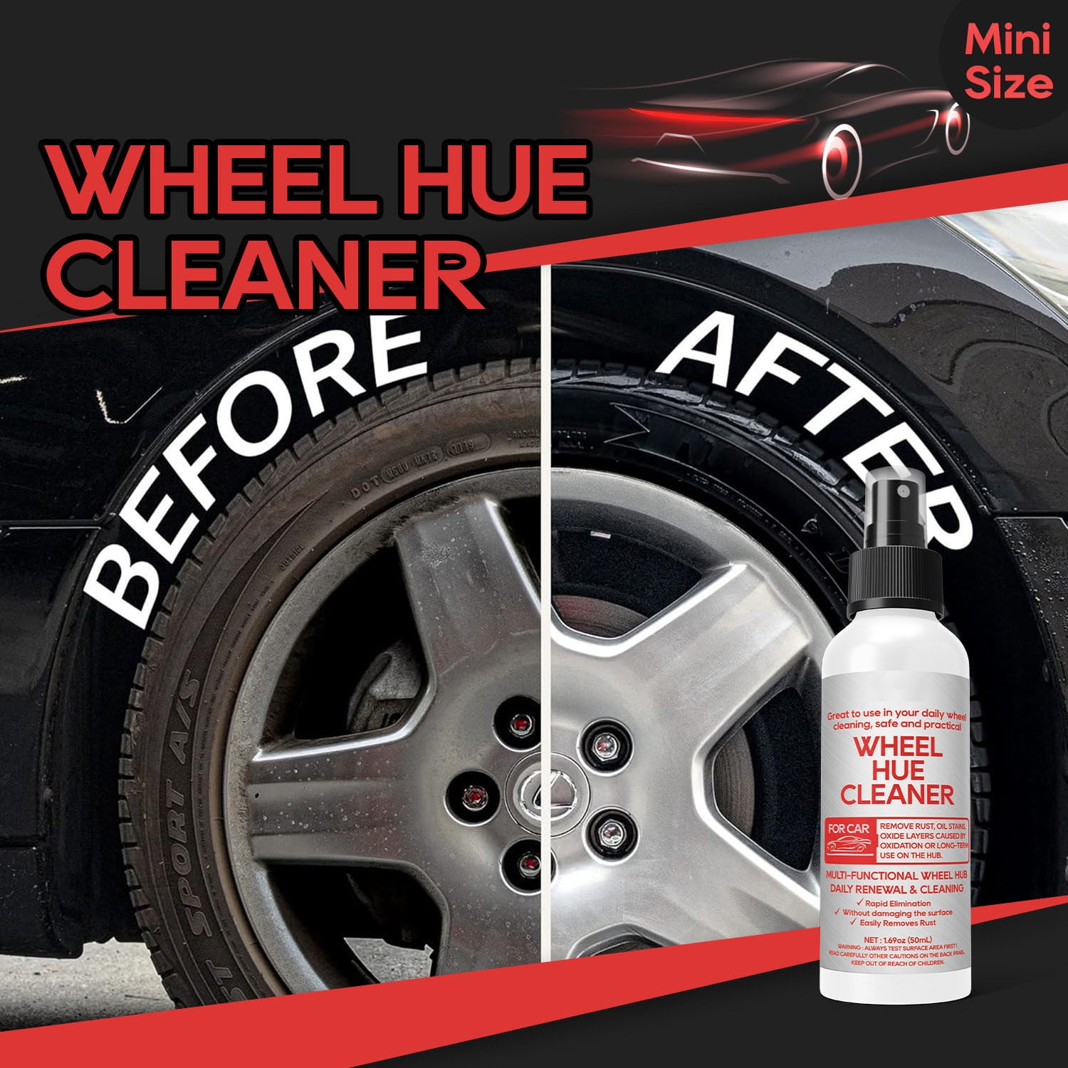 Automotive Wheel Rim Cleaner - 50ml Rust Removal Spray for Hubs,Gentle on Coatings,Efficient Oil & Dirt Dissolver with Easy Spray Application